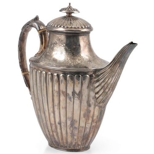 59 - A late Victorian fluted silver oval four piece tea and coffee service, by William & John Barnard, th... 