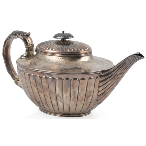 59 - A late Victorian fluted silver oval four piece tea and coffee service, by William & John Barnard, th... 