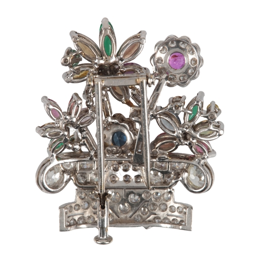613 - A multi-gem and diamond giardinetto brooch, designed as a planter filled with flowers, set with vari... 