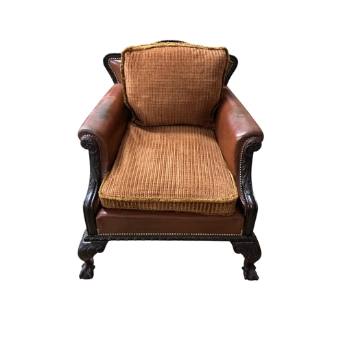 2067 - A pair of early 20th century French carved mahogany leather library chairs, width 84cm, depth 90cm, ... 