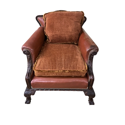 2067 - A pair of early 20th century French carved mahogany leather library chairs, width 84cm, depth 90cm, ... 