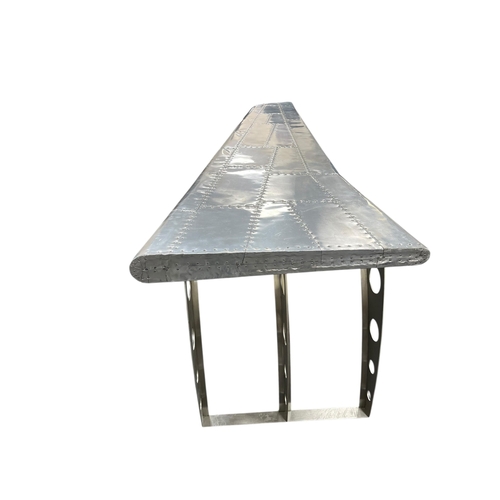 2074 - An Aviator style aluminium covered 'aircraft wing' desk / console table, manner of Timothy Oulton, l... 