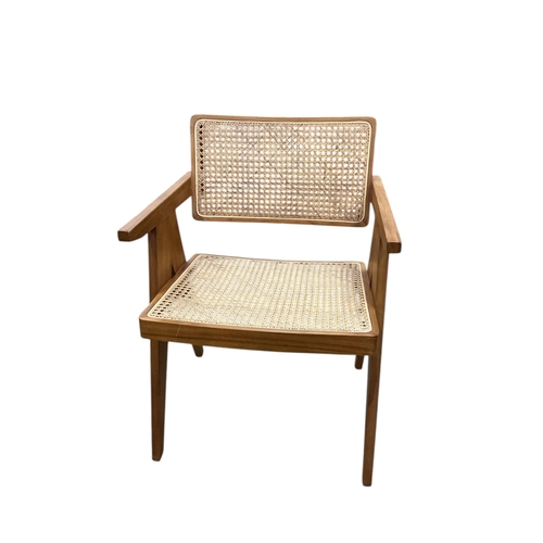 2075 - A pair of Pierre Jeanneret style caned teak armchairs, width 58cm, depth 55cm, height 79cm