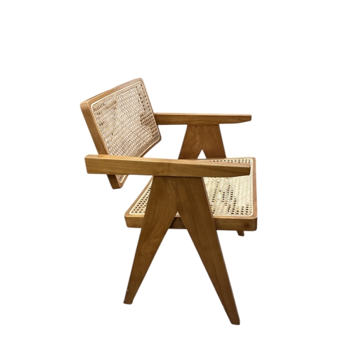 2075 - A pair of Pierre Jeanneret style caned teak armchairs, width 58cm, depth 55cm, height 79cm