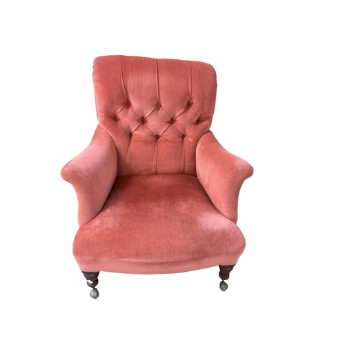 2077 - A late Victorian upholstered button back armchair, width 90cm, depth 70cm, height 93cm