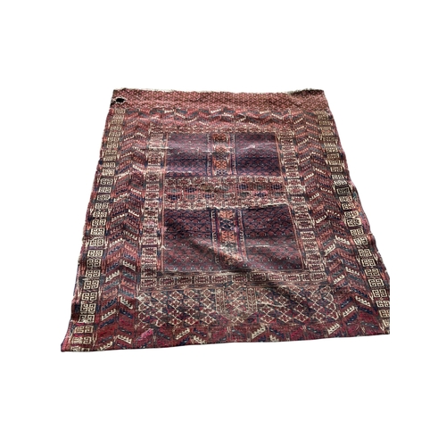 2079 - An antique Tekke rug fragment, 144 x 123cm and a machined Caucasian style panel, 253 x 138cm