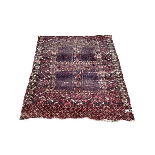 2079 - An antique Tekke rug fragment, 144 x 123cm and a machined Caucasian style panel, 253 x 138cm