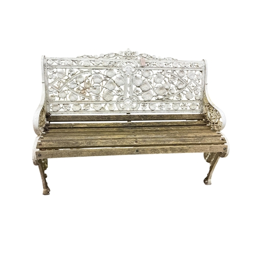 2081 - A pair of reproduction Coalbrookdale style aluminium 'Narcissi' pattern garden benches, width 130cm,... 