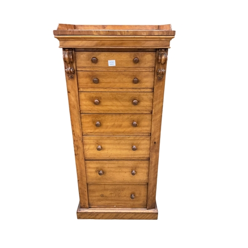 2083 - A mid Victorian satin birch Wellington chest, fitted seven drawers, with a side locking bar, width 6... 