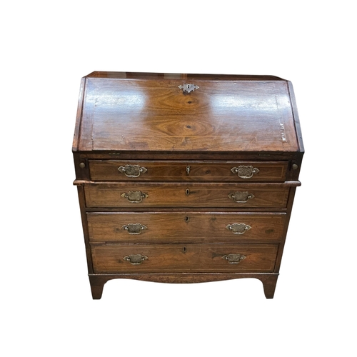 2084 - An 18th century inlaid walnut bureau, width 92cm, depth 53cm, height 103cm