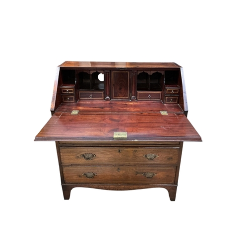 2084 - An 18th century inlaid walnut bureau, width 92cm, depth 53cm, height 103cm