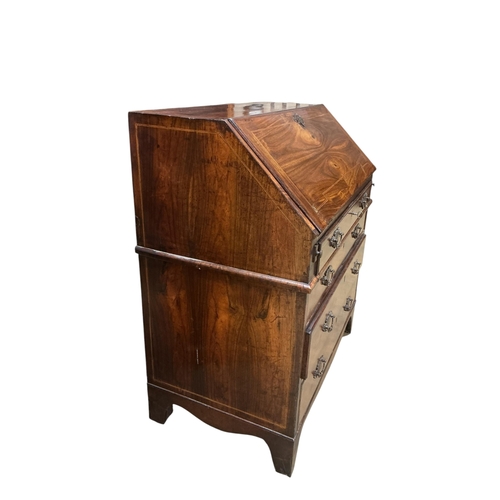 2084 - An 18th century inlaid walnut bureau, width 92cm, depth 53cm, height 103cm