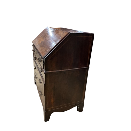 2084 - An 18th century inlaid walnut bureau, width 92cm, depth 53cm, height 103cm