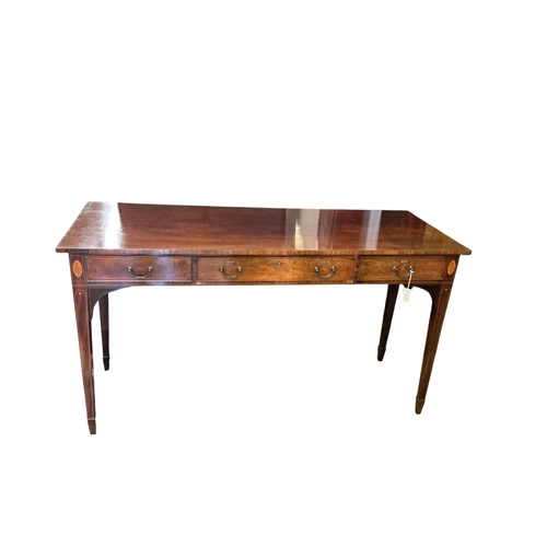 2092 - A George III style inlaid mahogany serving table, width 179cm, depth 67cm, height 96cm