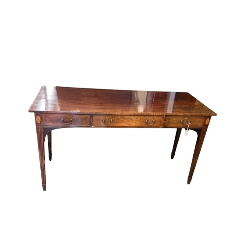 2092 - A George III style inlaid mahogany serving table, width 179cm, depth 67cm, height 96cm