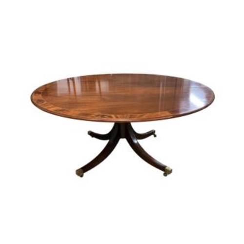 2104 - A reproduction George III style circular banded mahogany tilt top dining table, diameter 160cm, heig... 