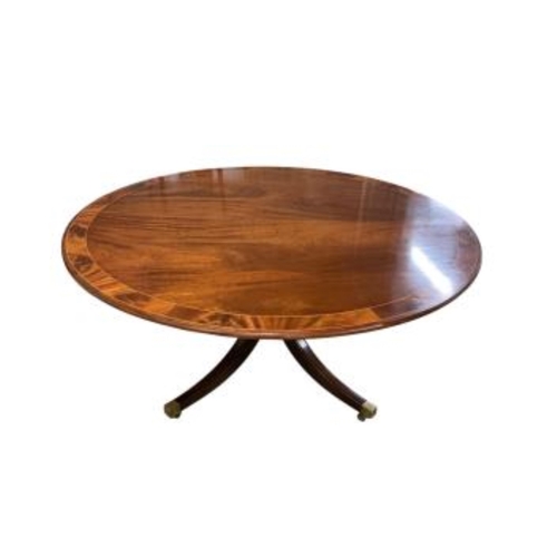 2104 - A reproduction George III style circular banded mahogany tilt top dining table, diameter 160cm, heig... 