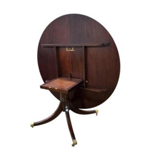 2104 - A reproduction George III style circular banded mahogany tilt top dining table, diameter 160cm, heig... 