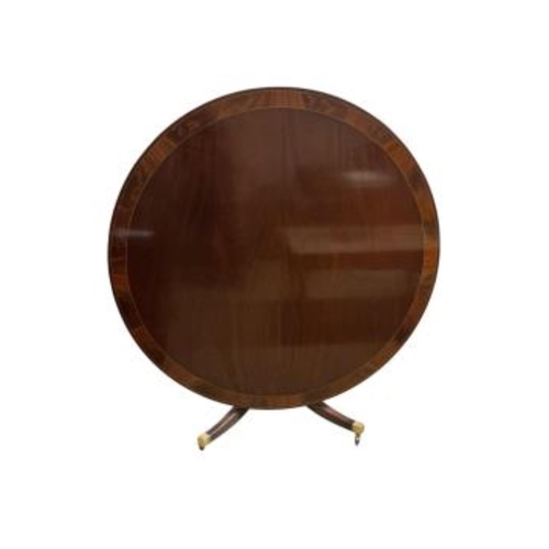 2104 - A reproduction George III style circular banded mahogany tilt top dining table, diameter 160cm, heig... 