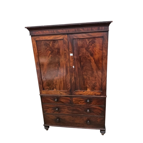 2113 - A Regency mahogany linen press (converted to a hanging wardrobe), width 130cm, depth 55cm, height 20... 