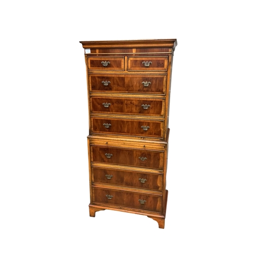 2116 - A George III style yew veneered tallboy, width 71cm, depth 42cm, height 155cm