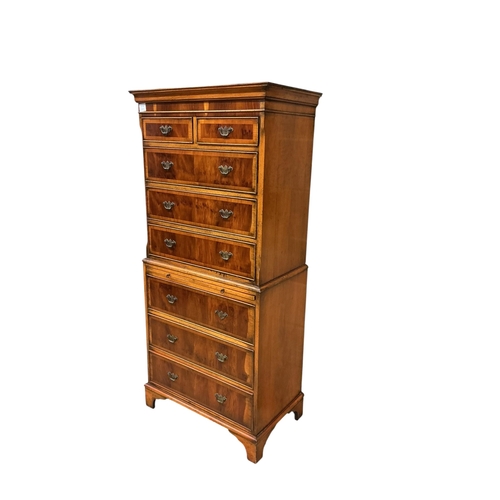 2116 - A George III style yew veneered tallboy, width 71cm, depth 42cm, height 155cm
