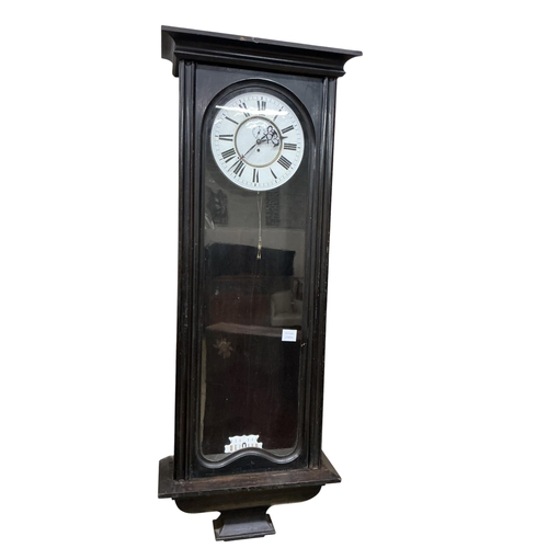 2117 - A late 19th century Vienna ebonised regulator, fitted with single weight driven movement, width 50cm... 