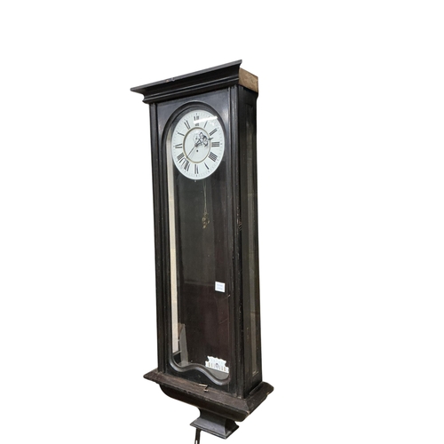 2117 - A late 19th century Vienna ebonised regulator, fitted with single weight driven movement, width 50cm... 