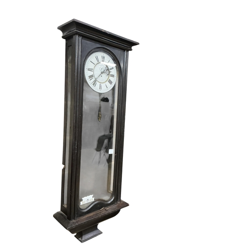 2117 - A late 19th century Vienna ebonised regulator, fitted with single weight driven movement, width 50cm... 