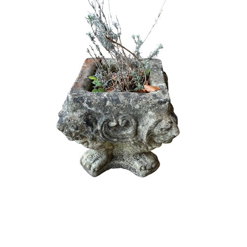 2120 - A pair of square reconstituted stone garden planters width 32cm, height 34cm.