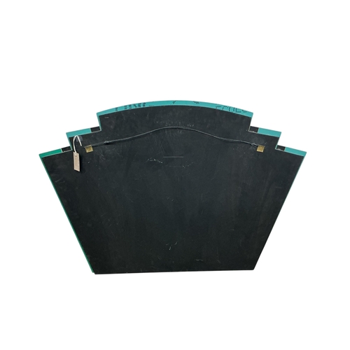 2130 - An Art Deco green and clear glass frameless mirror, width 107cm, height 75cm (a.f.)