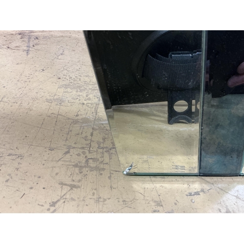 2130 - An Art Deco green and clear glass frameless mirror, width 107cm, height 75cm (a.f.)