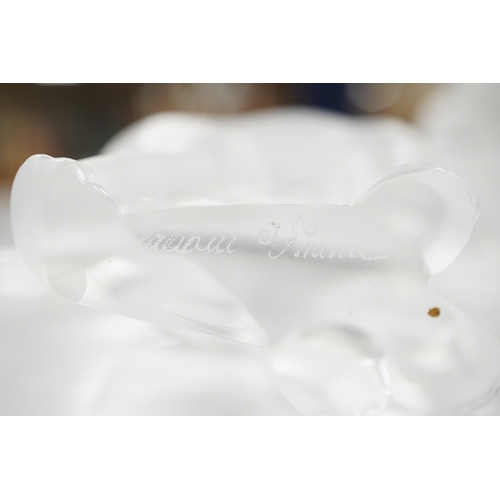 2428 - Lalique France, a frosted glass owl, duck and elephant, largest 8.5cm and a Gozo iridescent glass va... 