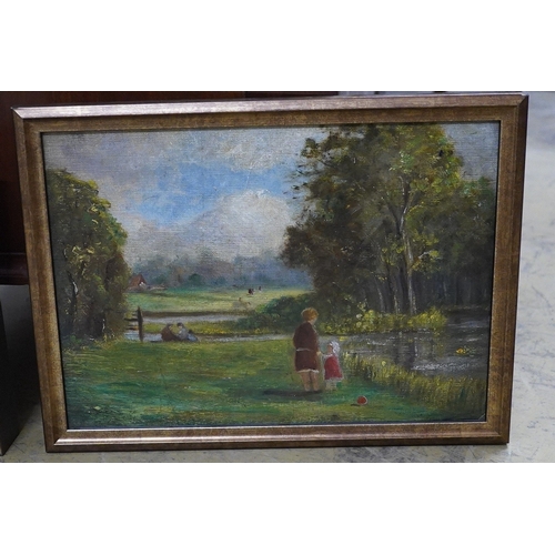 2791 - A collection of vintage and contemporary oil landscapes to include a 20th century study of two figur... 