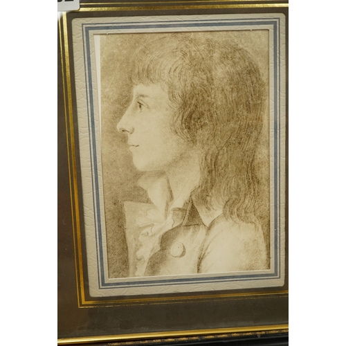 2792 - A print of a boy in profile, along with a Naive school, portrait miniature of an officer, watercolou... 