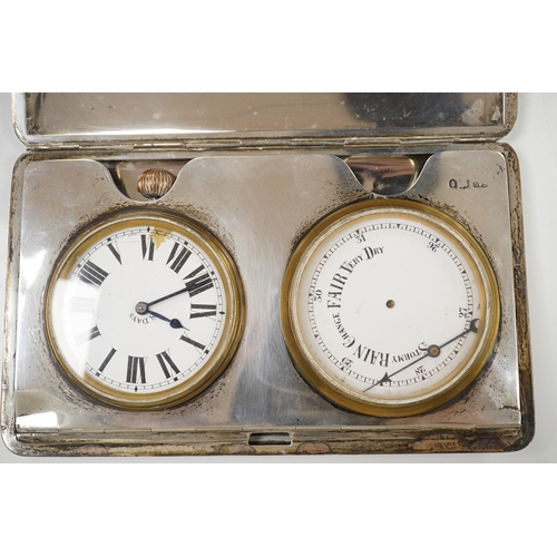 2874 - A George V silver travelling pocket watch and barometer case, Cohen & Charles, London, 1913, - with ... 