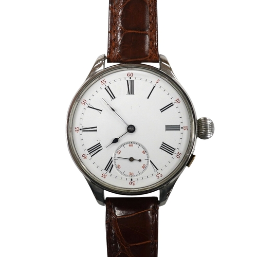 2901 - A gentlemen's large stainless steel wrist watch, later converted from a pocket watch to a modern cus... 