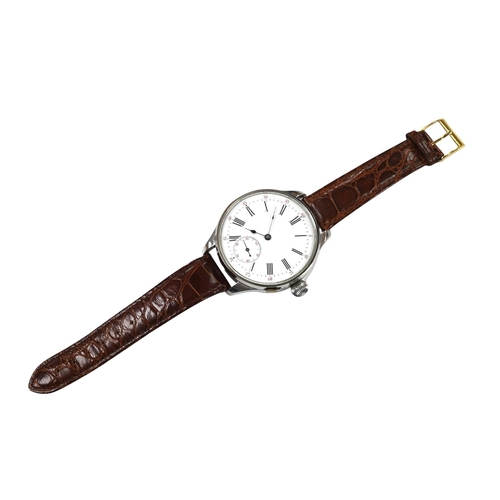 2901 - A gentlemen's large stainless steel wrist watch, later converted from a pocket watch to a modern cus... 