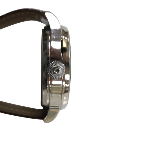 2901 - A gentlemen's large stainless steel wrist watch, later converted from a pocket watch to a modern cus... 