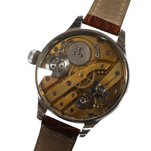 2901 - A gentlemen's large stainless steel wrist watch, later converted from a pocket watch to a modern cus... 