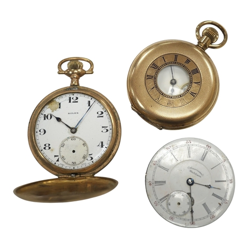 2921 - A gold plated Waltham half hunter keyless pocket watch, together with a gold plated hunter pocket wa... 