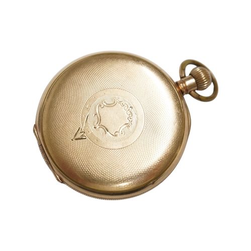 1921 - A gold plated Waltham open faced pocket watch with Roman dial and subsidiary seconds, case diameter ... 