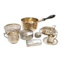 A 19th century French white metal brandy pan, indistinct marks ...