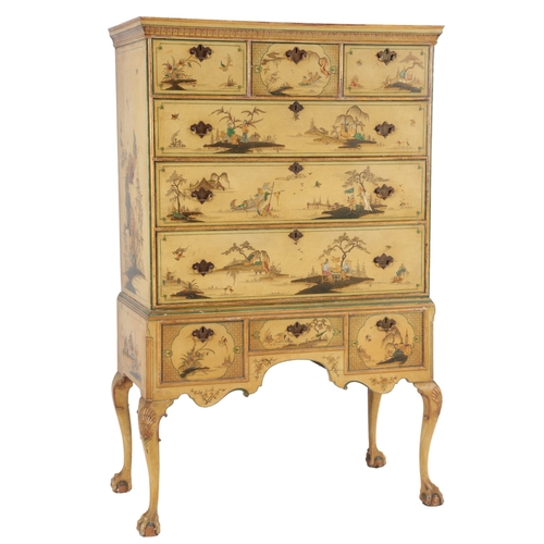 A George I style chinoiserie lacquer chest on stand, early to mid-20th ...