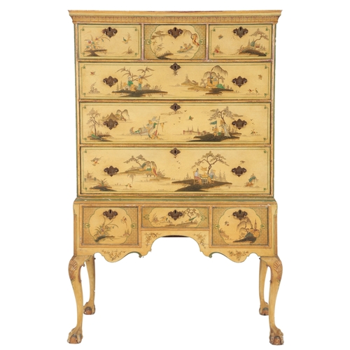 A George I style chinoiserie lacquer chest on stand, early to mid-20th ...