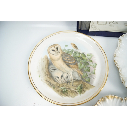 102 - A Trio of Decorative Bone China Plates including a John Gould Barn Owl IllustrationA trio of Engli... 