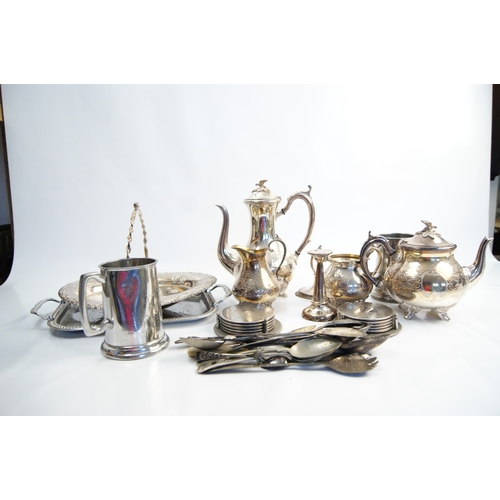 107 - An Assortment of Silver Plated Tableware Including a Tea and Coffee Service and Commemorative Tankar... 
