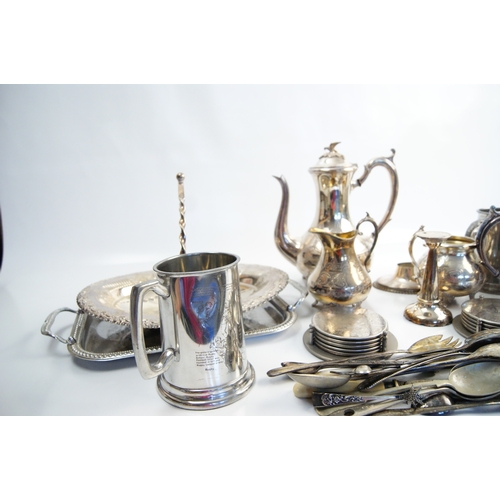 107 - An Assortment of Silver Plated Tableware Including a Tea and Coffee Service and Commemorative Tankar... 