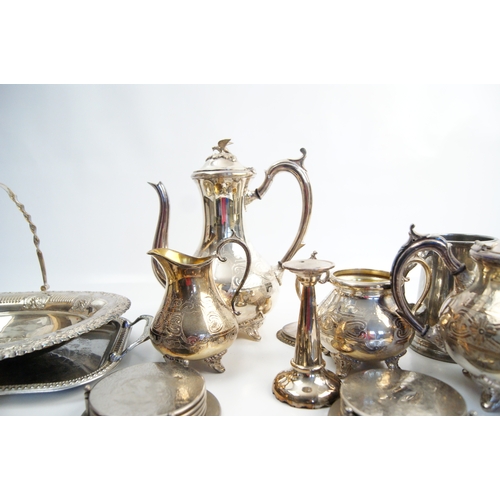 107 - An Assortment of Silver Plated Tableware Including a Tea and Coffee Service and Commemorative Tankar... 