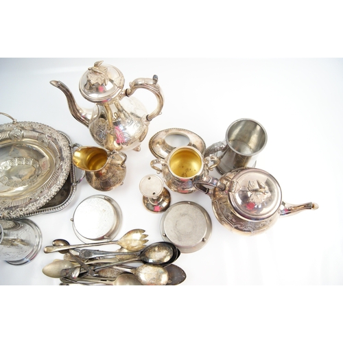 107 - An Assortment of Silver Plated Tableware Including a Tea and Coffee Service and Commemorative Tankar... 